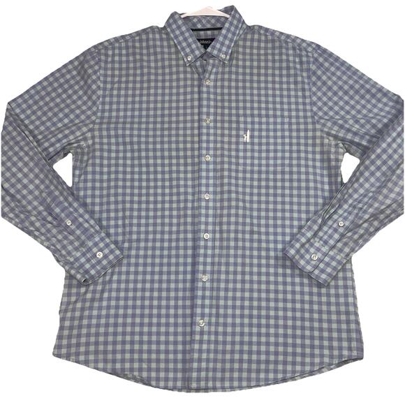 johnnie-O Other - Johnnie-O Shirt Mens Size L Blue Gingham Plaid Button Up Silver Lake Preppy Logo